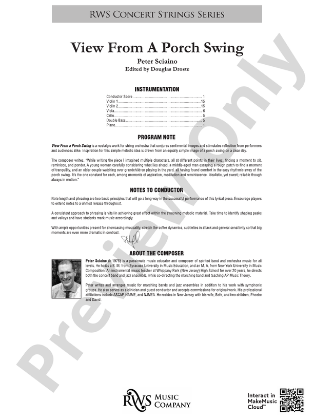 View from a Porch Swing - String Orchestra Conductor Score & Parts (Digital Download)
