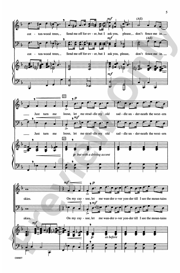 Don't Fence Me In – TTBB Choral Octavo (Digital Download)