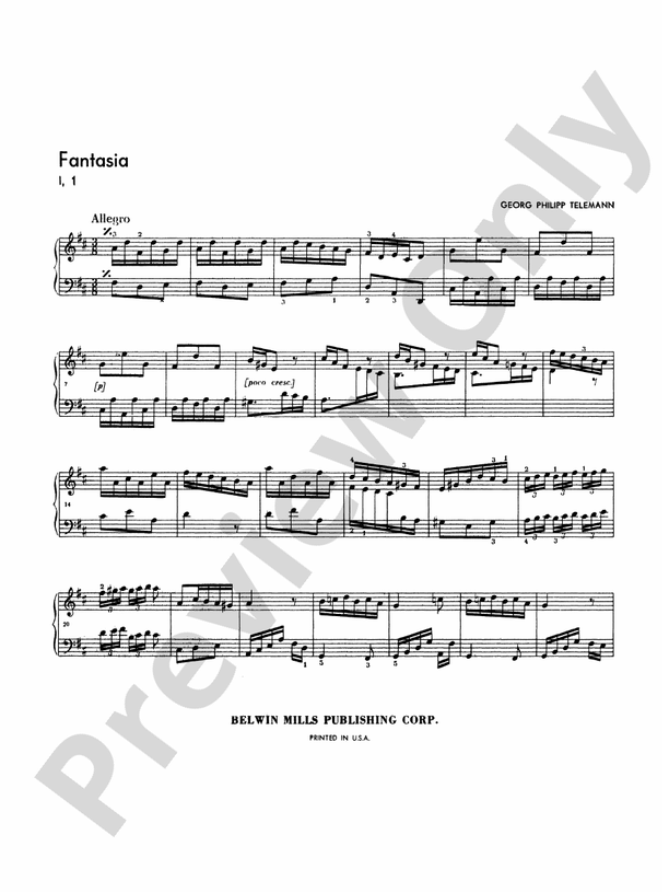 Telemann - Fantasies for Piano - Piano Solo (Digital Download)