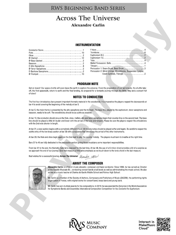 Across the Universe - Concert Band Conductor Score & Parts (Digital Download)