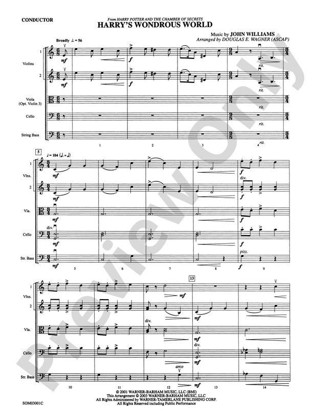 Harry's Wondrous World (from Harry Potter and the Chamber of Secrets) – String Orchestra Conductor Score & Parts (Digital Download)