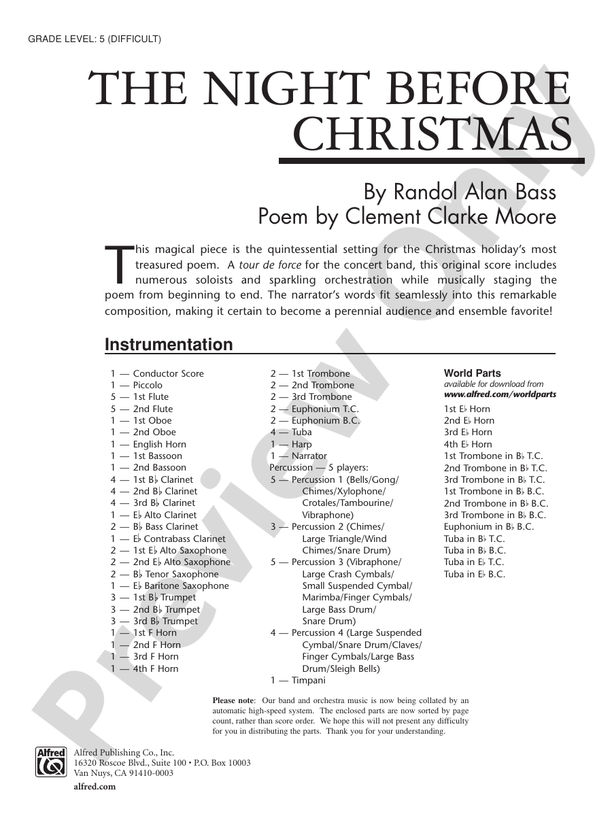 The Night Before Christmas - Concert Band Conductor Score & Parts (Digital Download)
