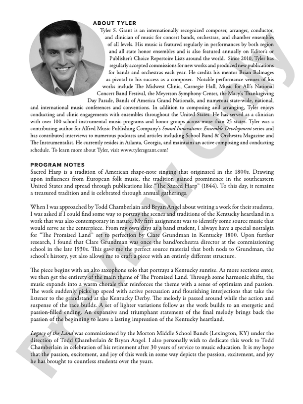 Legacy of the Land (Based on "The Promised Land") - Concert Band Conductor Score & Parts(Digital Download)