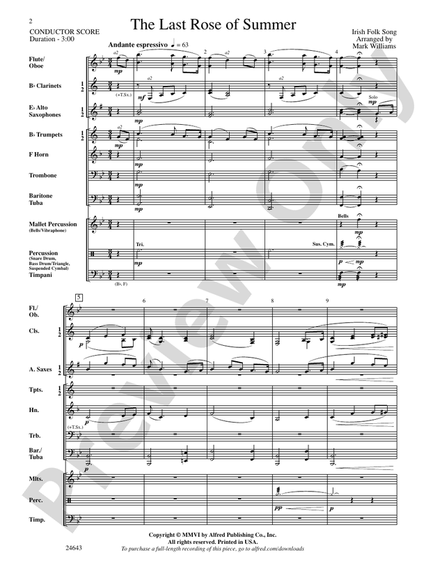 The Last Rose of Summer - Concert Band Conductor Score & Parts (Digital Download)
