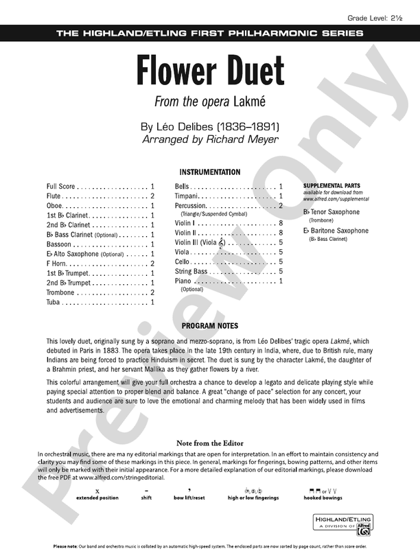 Flower Duet - Full Orchestra Conductor Score & Parts (Digital Download)