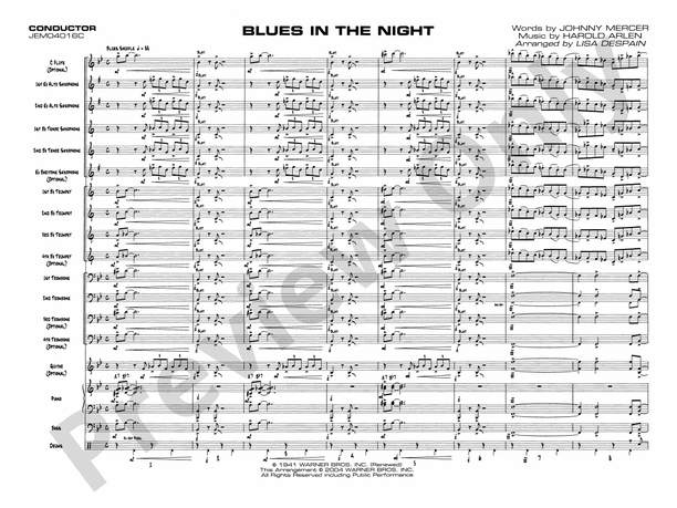 Blues in the Night (Arr. Lisa DeSpain) - Jazz Ensemble Conductor Score & Parts (Digital Download)