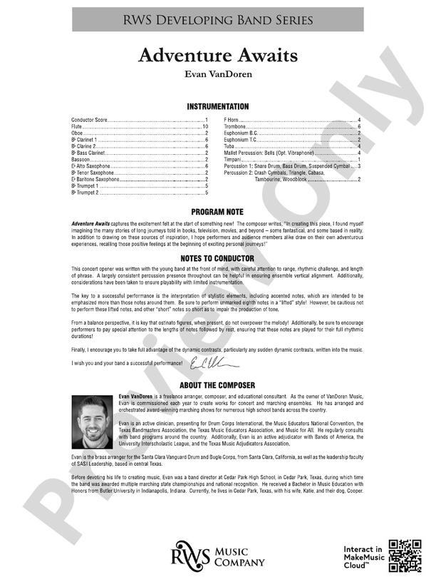 Adventure Awaits - Concert Band Conductor Score & Parts(Digital Download)