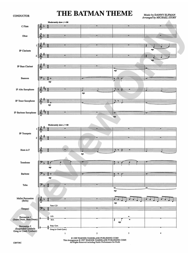 Batman Theme - Concert Band Conductor Score & Parts (Digital Download)