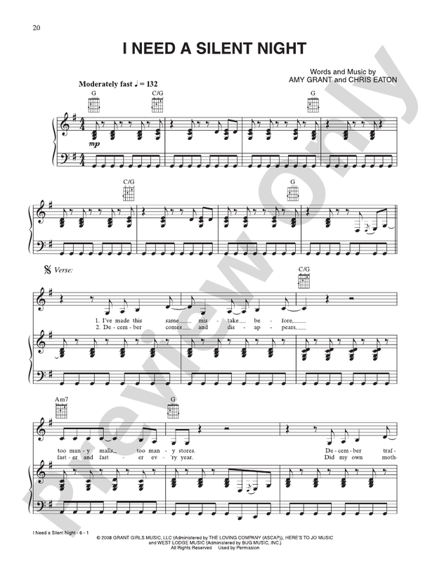 I Need A Silent Night -  Amy Grant - PVG (Digital Download)