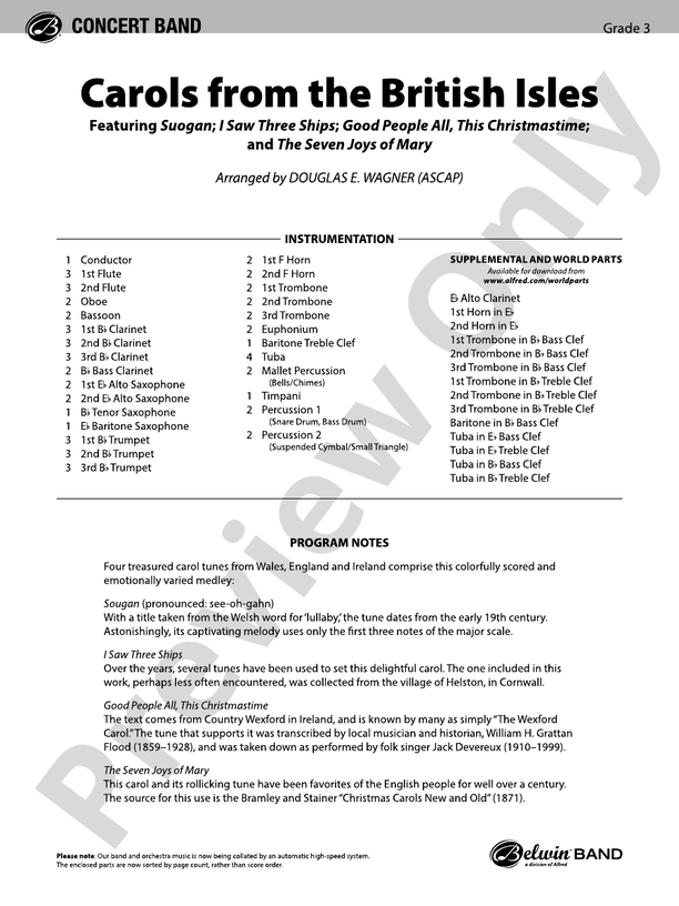 Carols from the British Isles - Concert Band Conductor Score & Parts (Digital Download)