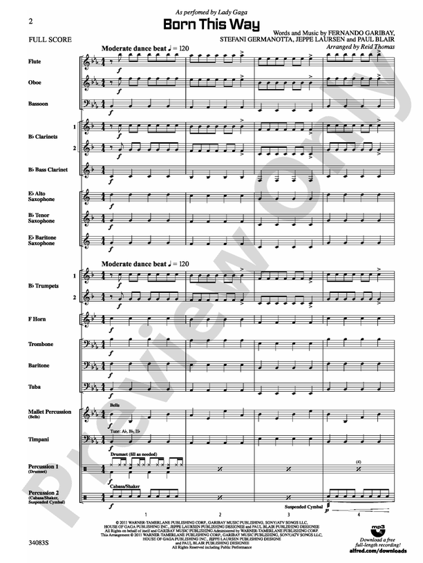Born This Way - Concert Band Conductor Score & Parts (Digital Download)