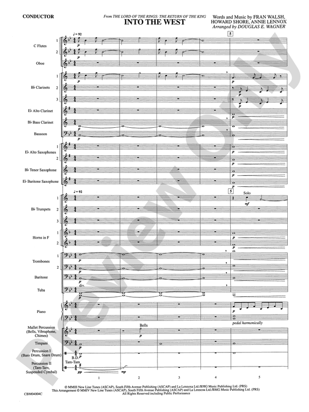 Into the West (from The Lord of the Rings: The Return of the King) - Concert Band Conductor Score & Parts (Digital Download)