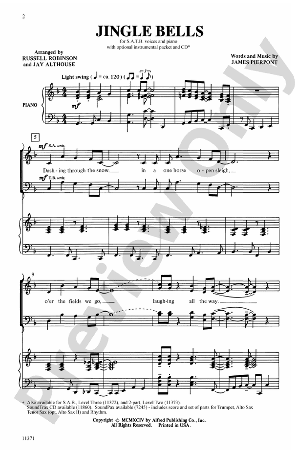 Jingle Bells - Arr. Althouse/Robinson – SATB Choral Octavo (Digital Download)