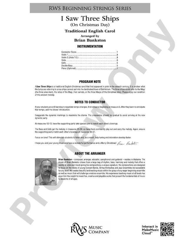 I Saw Three Ships (On Christmas Day) - String Orchestra Conductor Score & Parts (Digital Download)