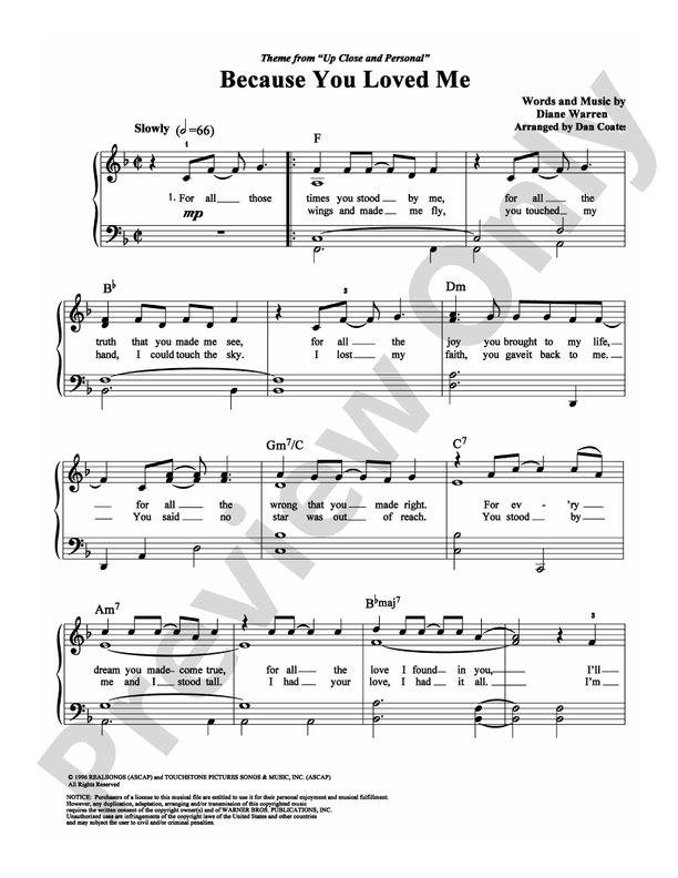 Because You Loved Me - Arr. Dan Coates (DSM-PS-0006137) - Easy Piano (Digital Download)