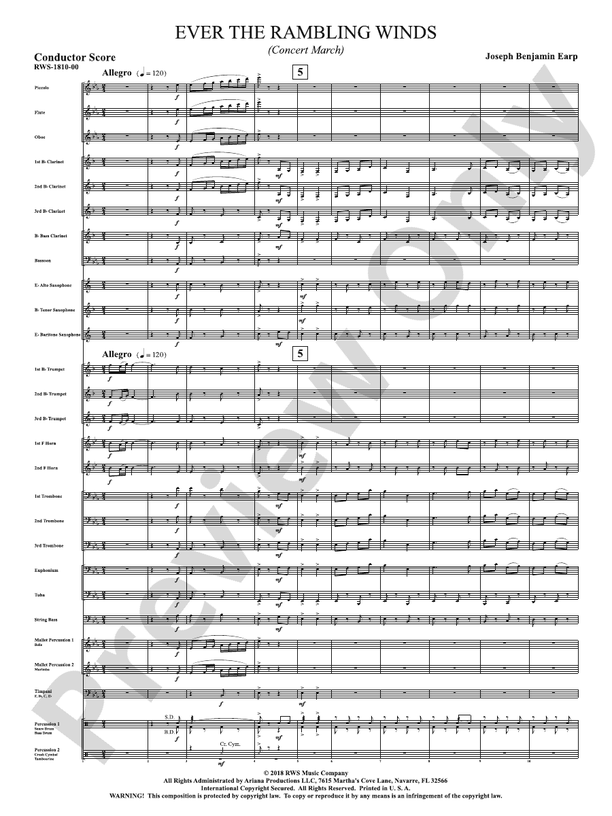 Ever the Rambling Winds - Concert March - Concert Band Conductor Score & Parts (Digital Download)
