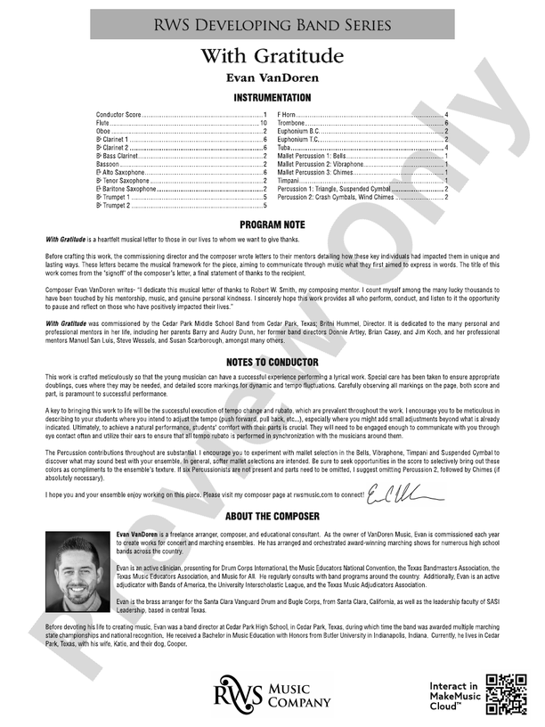 With Gratitude - Concert Band Conductor Score & Parts(Digital Download)