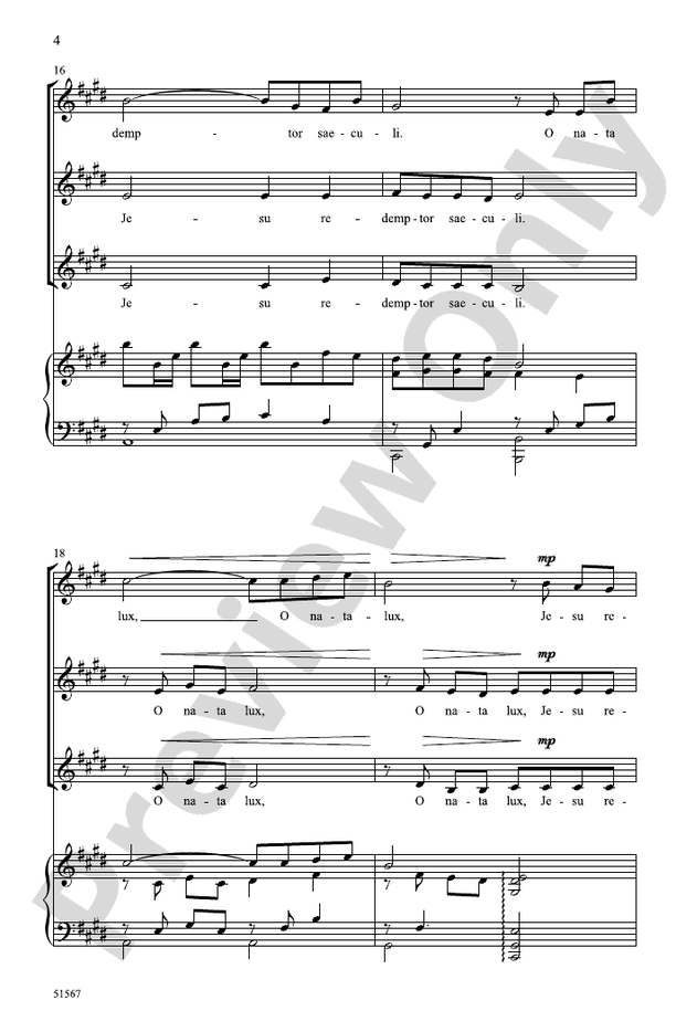 O Nata Lux - SSA Choral Octavo (Digital Download)