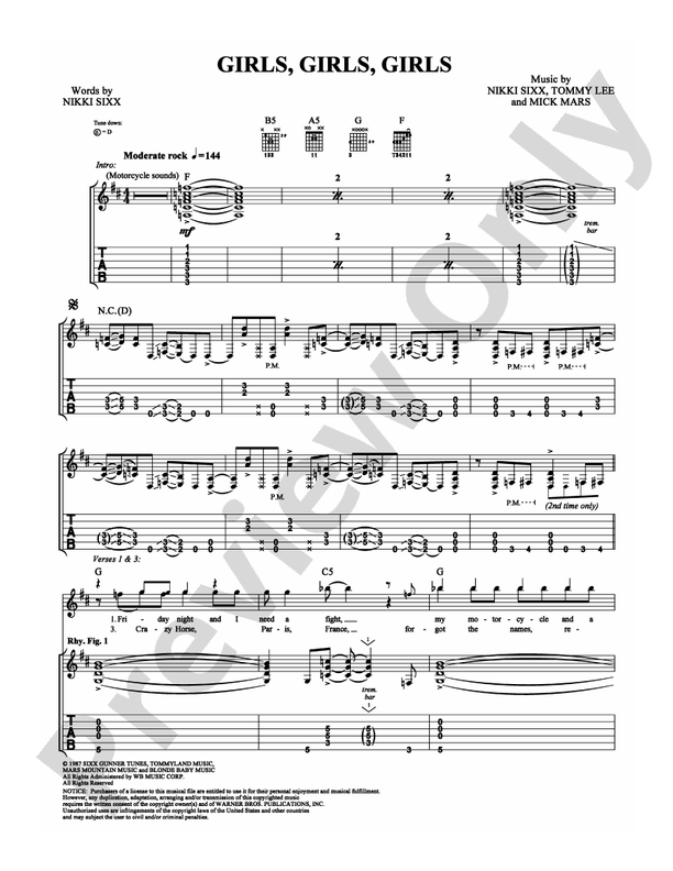 Girls, Girls, Girls - Guitar TAB (Digital Download)