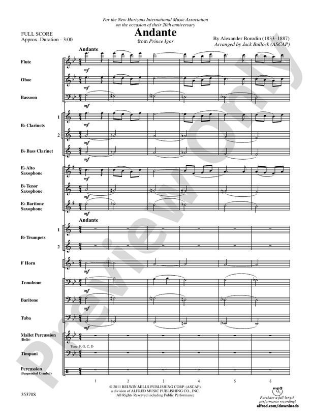Andante (from Prince Igor) - Concert Band Conductor Score & Parts (Digital Download)
