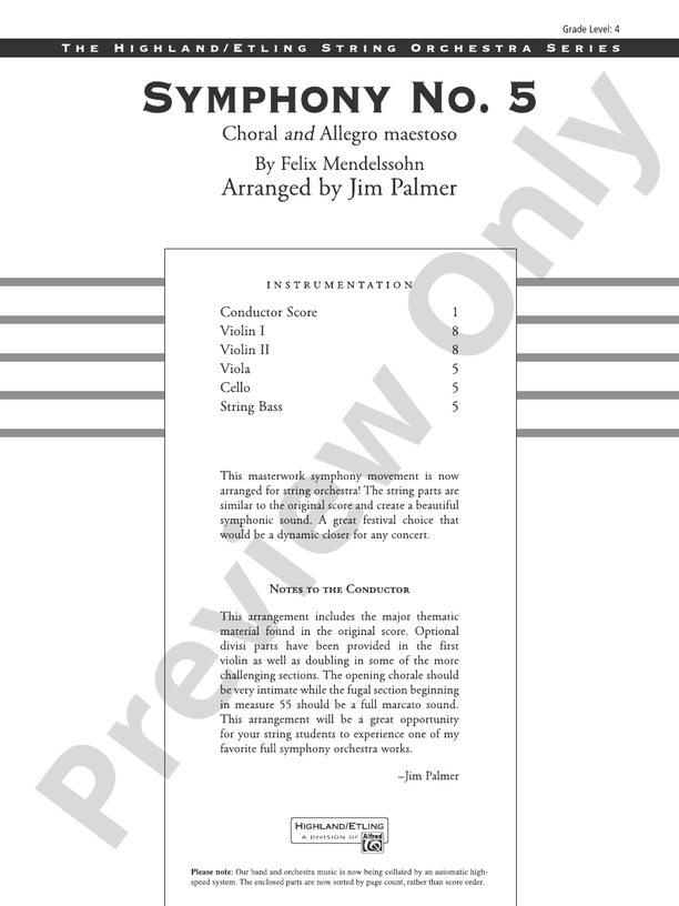 Symphony No. 5 - String Orchestra Conductor Score & Parts (Digital Download)