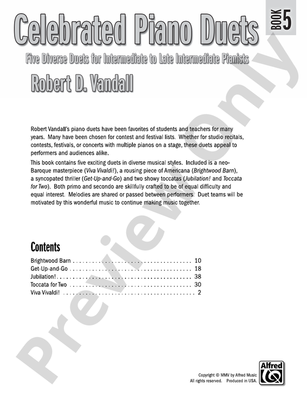 Celebrated Piano Duets, Book 5: Five Diverse Duets for Intermediate to Late Intermediate Pianists - 1 Piano, 4 Hands (Digital Download)