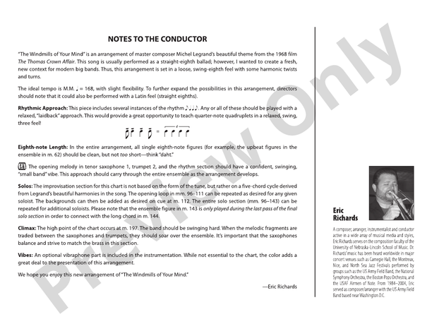 The Windmills of Your Mind - Jazz Ensemble Conductor Score & Parts(Digital Download)