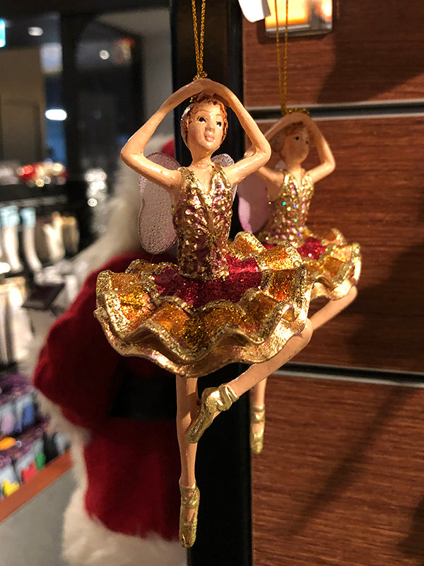Ballerina Angel Christmas Decoration in Gold & Red Tutu.