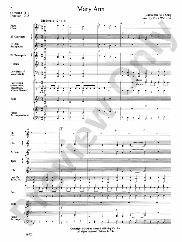 Mary Ann - Concert Band Conductor Score & Parts (Digital Download)