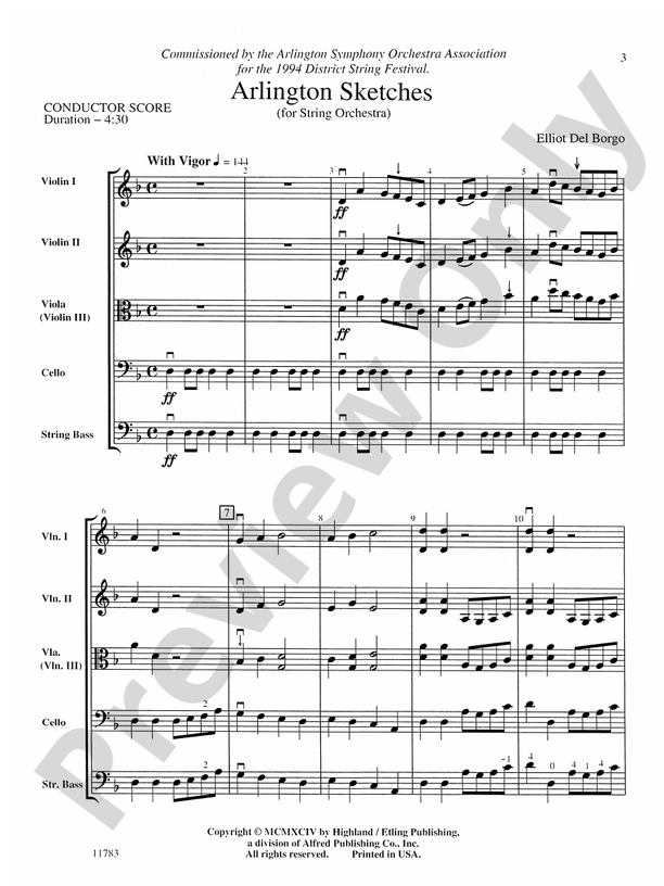 Arlington Sketches – String Orchestra Conductor Score & Parts (Digital Download)