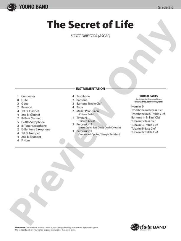The Secret of Life - Concert Band Conductor Score & Parts (Digital Download)