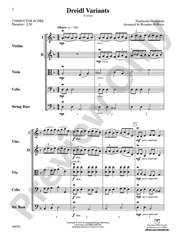 Dreidl Variants - String Orchestra Conductor Score & Parts (Digital Download)