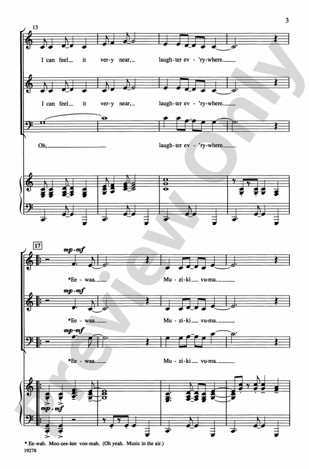 Muziki Vuma (Music in the Air - Swahili) – 3-Part Mixed Choral Octavo (Digital Download)