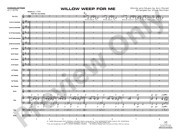 Willow Weep for Me (Grade 3) - Jazz Ensemble Conductor Score & Parts (Digital Download)