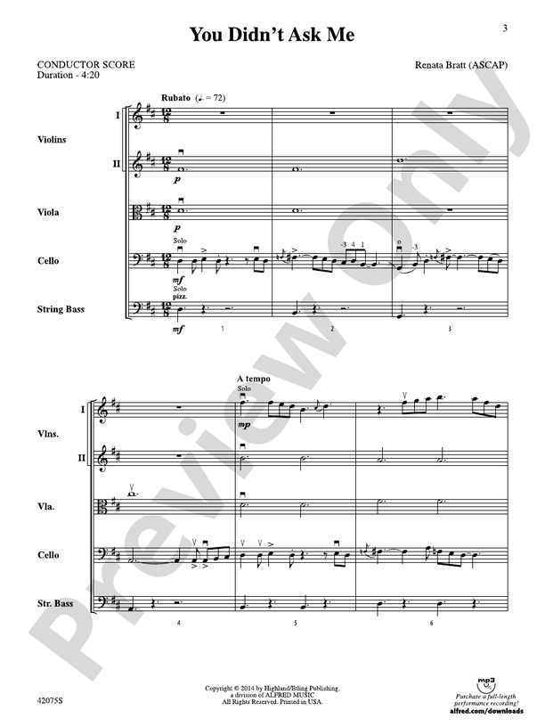 You Didn't Ask Me – String Orchestra Conductor Score & Parts (Digital Download)