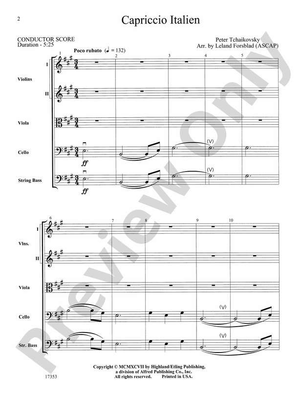 Capriccio Italien – String Orchestra Conductor Score & Parts (Digital Download)