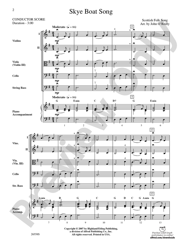 Skye Boat Song – String Orchestra Conductor Score & Parts (Digital Download)