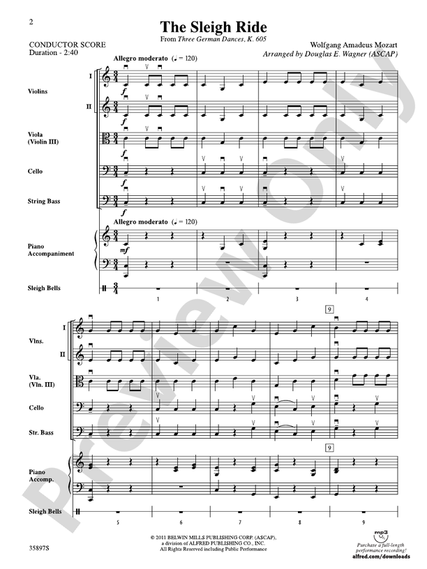 The Sleigh Ride (from Three German Dances, K. 605) – String Orchestra Conductor Score & Parts (Digital Download)