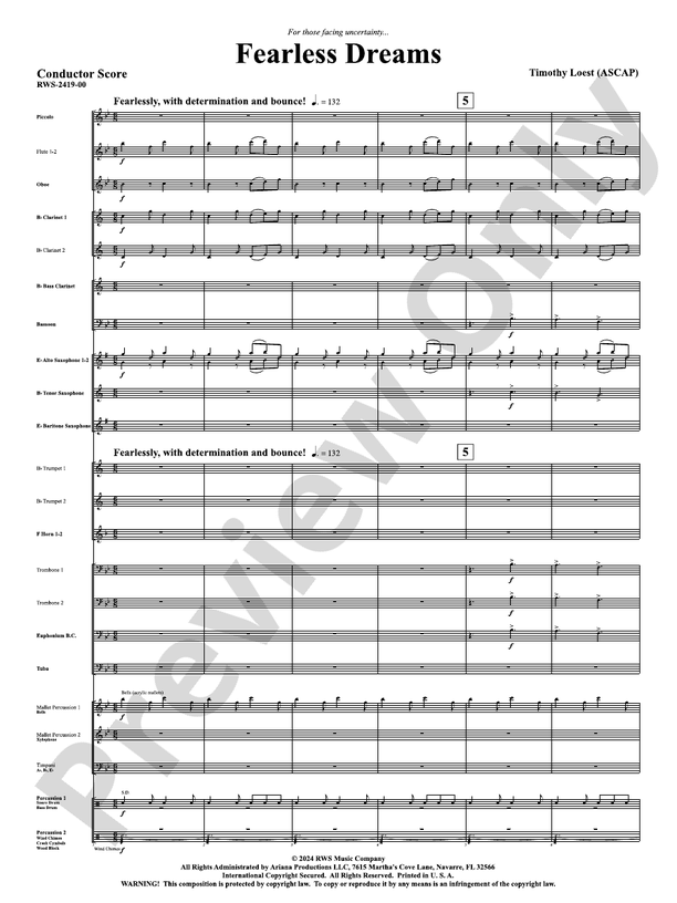 Fearless Dreams - Concert Band Conductor Score & Parts(Digital Download)