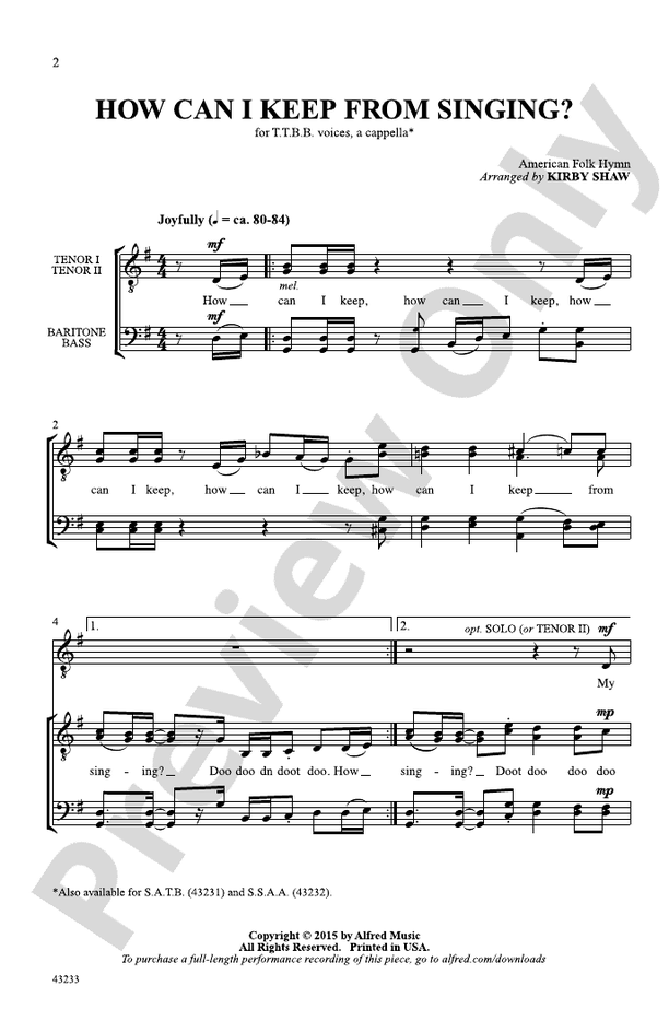 How Can I Keep from Singing? – TTBB, a cappella (Digital Download)