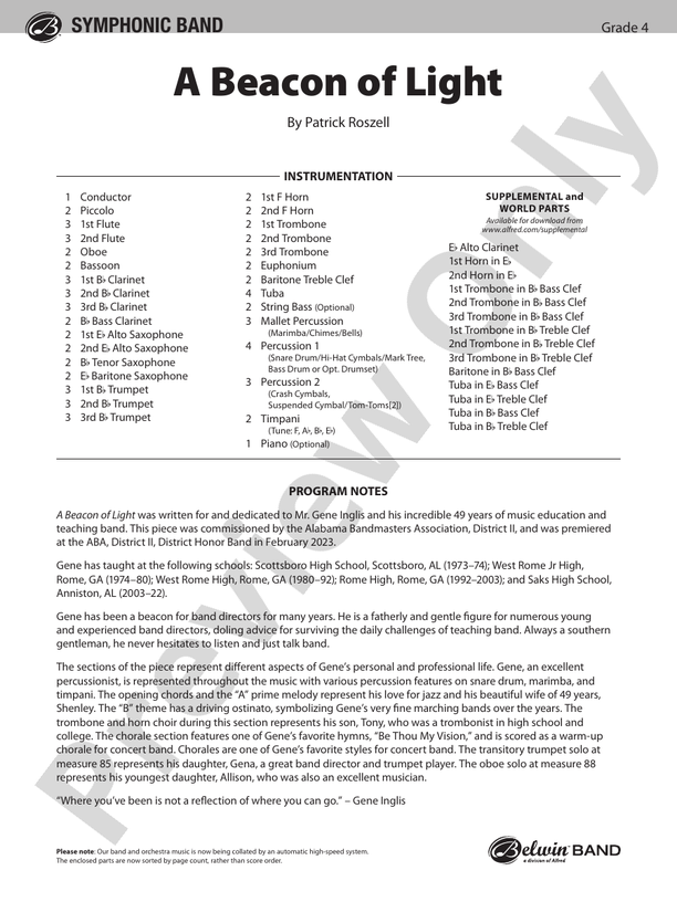 A Beacon of Light - Concert Band Conductor Score & Parts (Digital Download)