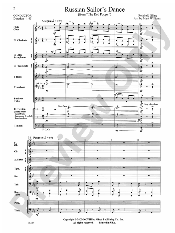 Russian Sailor's Dance (from "The Red Poppy") - Concert Band Conductor Score & Parts (Digital Download)