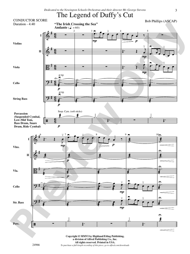The Legend of Duffy's Cut – String Orchestra Conductor Score & Parts (Digital Download)