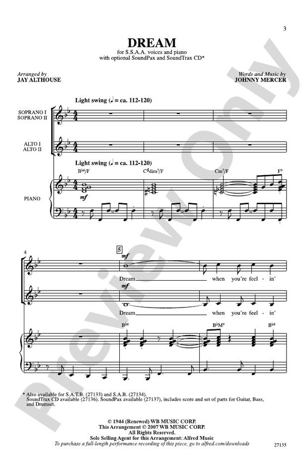 Dream – SSAA Choral Octavo (Digital Download)