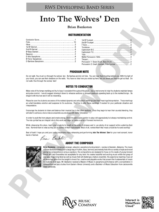 Into the Wolves' Den - Concert Band Conductor Score & Parts (Digital Download)