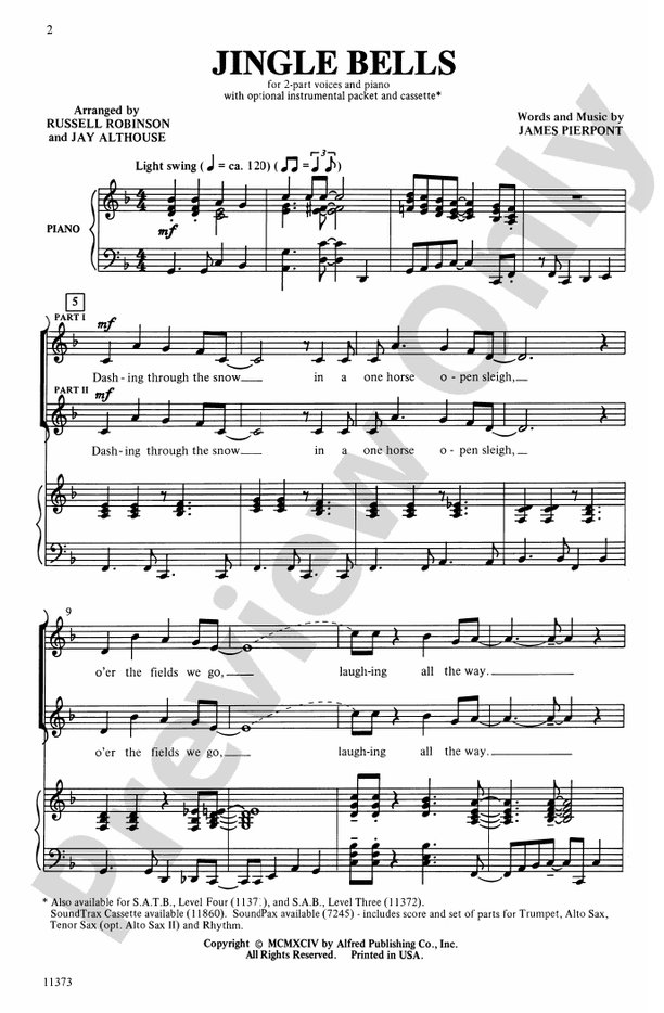 Jingle Bells - Arr. Althouse/Robinson – 2-Part Choral Octavo (Digital Download)