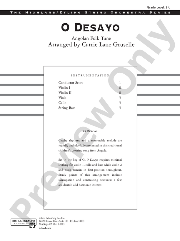 O Desayo – String Orchestra Conductor Score & Parts (Digital Download)