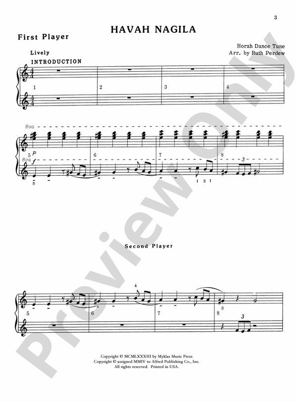 Havah Nagila - 1 Piano, 6 Hands (Digital Download)