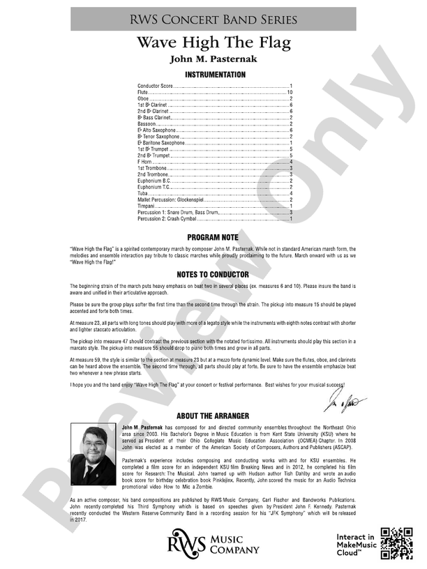 Wave High the Flag - Concert Band Conductor Score & Parts (Digital Download)