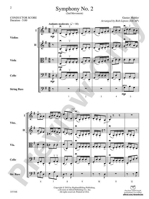 Symphony No. 2 (2nd Movement) – String Orchestra Conductor Score & Parts (Digital Download)